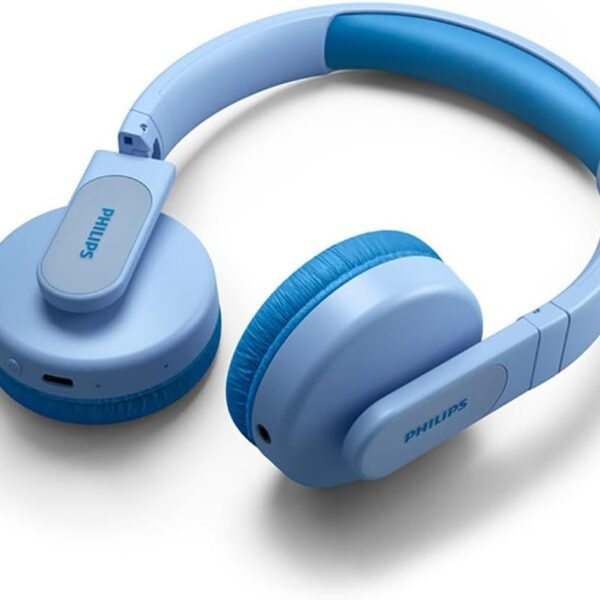 Dětská sluchátka Philips TAK4206BL/00 Over Ear Bluetooth bezdrátová, barevná LED svítidla, aplikace s dětskou pojistkou a omezení hlasitosti 85 dB, s měkkými náušníky, modrá, jednotná velikost