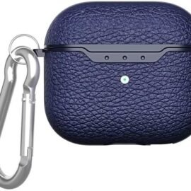 Pouzdro kompatibilní s AirPods 4 2024, jednoduché ochranné pouzdro proti pádu s TPU + koženou strukturou [viditelná přední LED] kompatibilní s AirPods 4 2024. tmavě modré