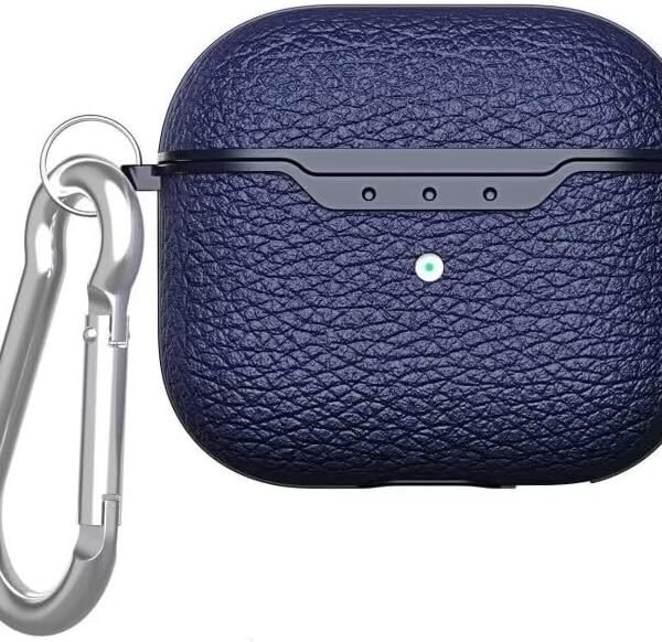 Pouzdro kompatibilní s AirPods 4 2024, jednoduché ochranné pouzdro proti pádu s TPU + koženou strukturou [viditelná přední LED] kompatibilní s AirPods 4 2024. tmavě modré