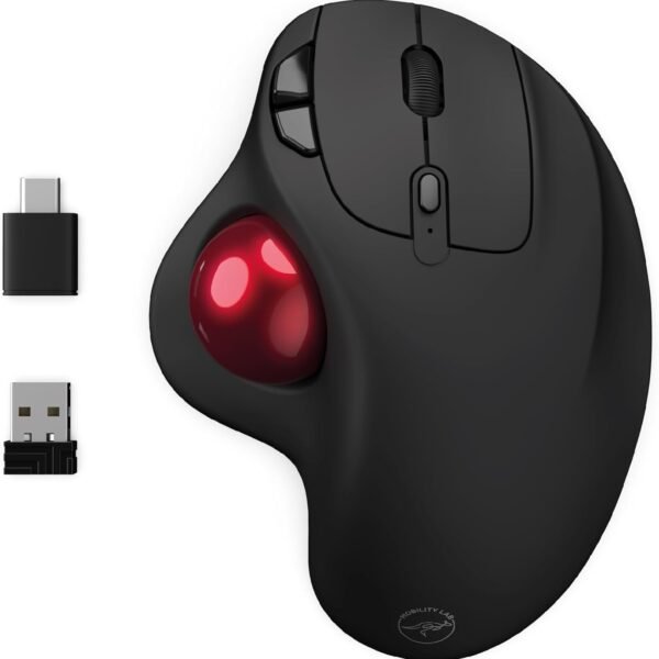 Mobility Lab Kabellose Trackball-Maus – kabellose Maus mit Daumenrad, einstellbare Genauigkeit, USB- und USB-C-Anschluss, macOS und Windows kompatibel – Schwarz