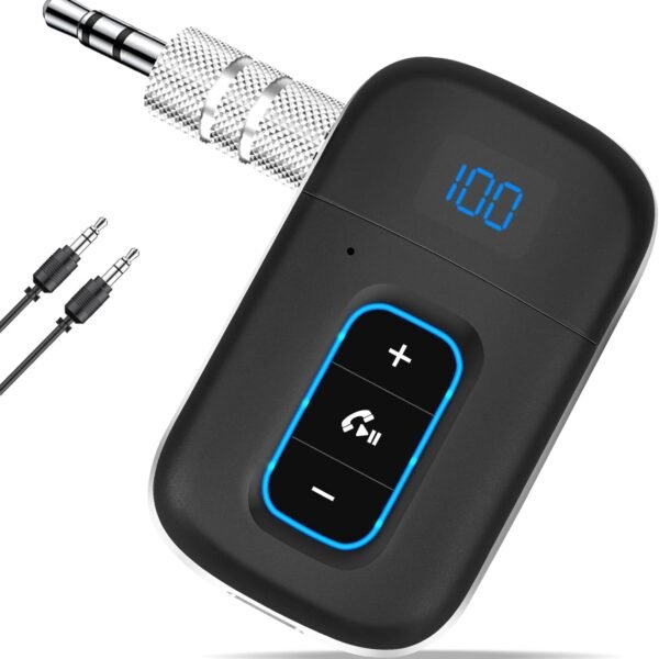Aux Bluetooth adaptér do auta, Bluetooth 5.3 Jack adaptér, handsfree volání, duální spojení, audio přijímač pro auto/domácí stereo / sluchátka pro kabely/reproduktory, výdrž baterie 16 hodin