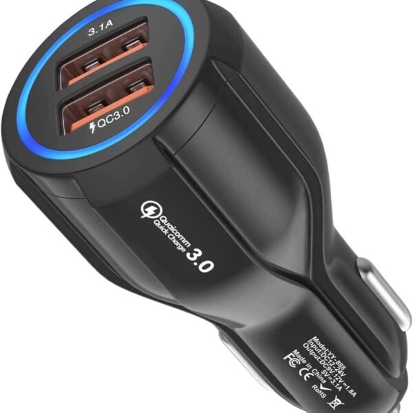 Hoppac 2-Ports USB-Auto-Ladegerät, Quick Charge 3.0, Kompatibel mit iPad, Samsung Galaxy S10/S9/S8, Huawei, Xiaomi