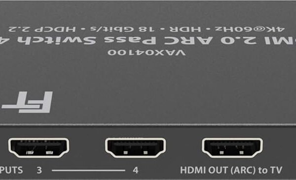 FeinTech VAX04100 HDMI 2.0 ARC Pass Switch 4×1, pro 3 HDMI zdroje, soundbar a TV Beamer 4K@60Hz| HDR | 18Gbit/s | HDCP 2.2 Dolby Atmos