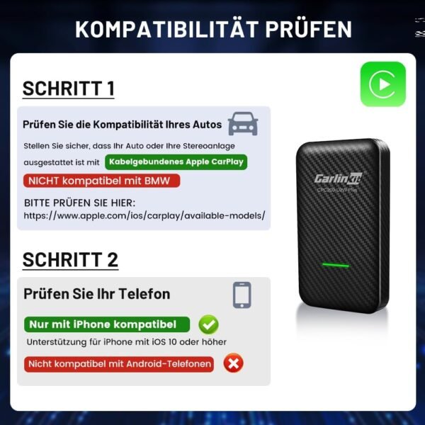 CarlinKit 3.0 Wireless CarPlay adaptér pro vozidla CarPlay, červený upgrade rozhraní UI, kompatibilní s Audi/ Porsche / Volvo/Mercedes/VW/KIA/Hyundai, Online-Upgrade, IOS15