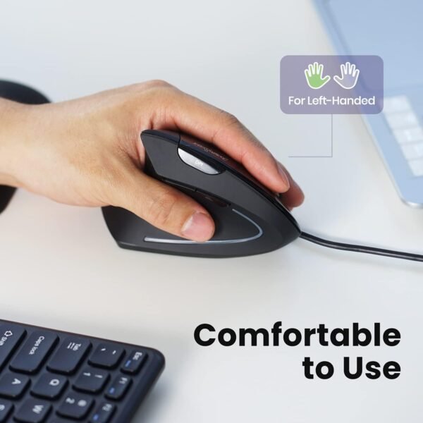 Perixx Perimice-513L vertikální ergonomická myš s 2 DPI, 6 tlačítky optická ergonomická myš s 2 úrovněmi DPI spínače 1000 1600, levák, černá