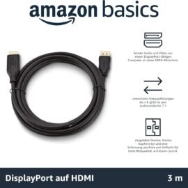 Amazon Basics DisplayPort na HDMI kabel s pozlacenými konektory, 3. 04 m (10 ft)