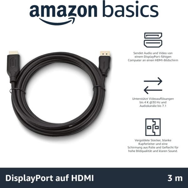 Amazon Basics DisplayPort na HDMI kabel s pozlacenými konektory, 3. 04 m (10 ft)