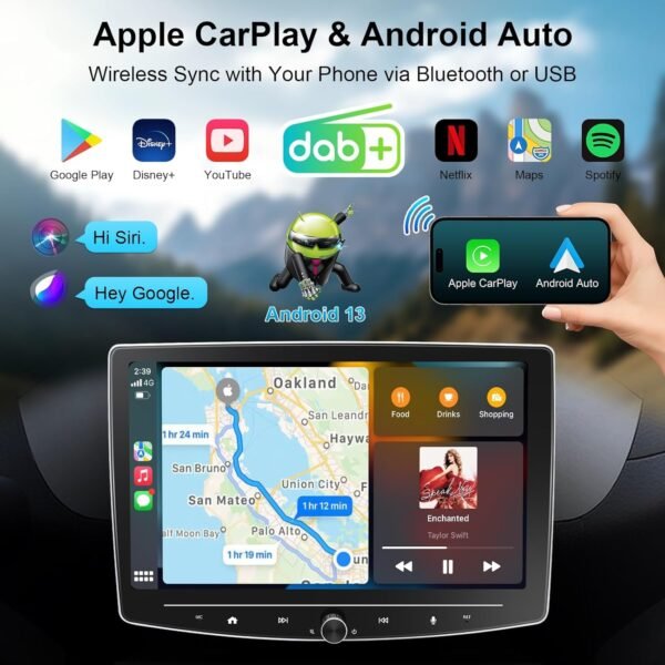 Android 13 Autorádio s bezdrátovým Apple CarPlay, 10,1 palců Android Auto DAB+ rádio s obrazovkou, 2G+32G 1 Din Touch Auto Stereo Bluetooth Car-Play Display Navi 4G WiFi RDS GPS AM/FM