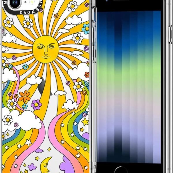 MOSNOVO Pouzdro pro iPhone SE/iPhone 8 / iPhone 7 – průhledné, štíhlé, nárazuvzdorné TPU + PC pouzdro na mobil, [6,6 stop ochrana proti pádu/proti stahování] – 70. léta psychedelické umění Groove