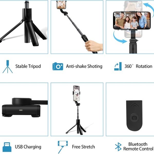 Gimbal Stabilisator für Smartphones, tragbarer Handy-Gimbal mit kabelloser Fernbedienung, für Vlog Youtuber, kompatibel mit iPhone und Android-Smartphones