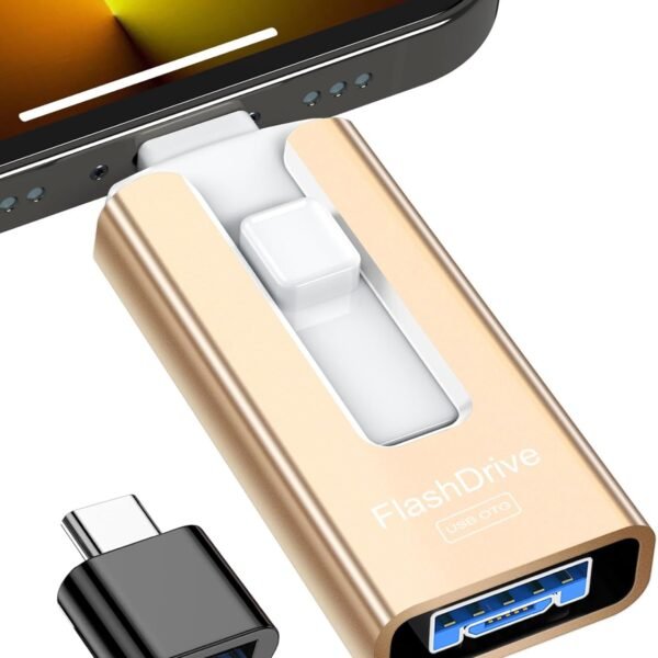 USB-Stick, 256 GB, USB 3.0, Hochgeschwindigkeitsübertragung, 4 in 1, USB-Stick für iOS, Android, Pad, Typ C und PC, USB-Stick C, Speicherung von Fotos, Videos, Dateien (Gold)