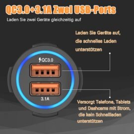 Hoppac 2-Ports USB-Auto-Ladegerät, Quick Charge 3.0, Kompatibel mit iPad, Samsung Galaxy S10/S9/S8, Huawei, Xiaomi