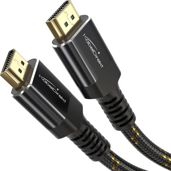 KabelDirekt – Kabel 8K/4K HDMI-2.1 – 3m – nerozbitný kovový konektor a opláštění copánku (8K@60Hz, Ultra High Speed/48G, nejnovější standard, optimální pro PS5/Xbox, monitor/TV/Beamer, černý)