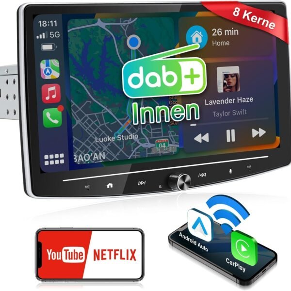 Android 13 Autorádio s bezdrátovým Apple CarPlay, 10,1 palců Android Auto DAB+ rádio s obrazovkou, 2G+32G 1 Din Touch Auto Stereo Bluetooth Car-Play Display Navi 4G WiFi RDS GPS AM/FM