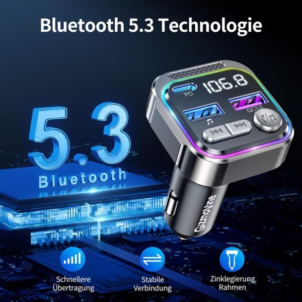 GizmoVine Bluetooth adaptér do auta, FM vysílač, auto rádio zapalovač, USB C QC PD 36 W, handsfree zařízení do auta, 12 V 24 V Bloototh konektor do auta adaptér mobilní telefon, autorádio, MP3 hudební