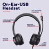 Trust Roha II USB headset s mikrofonem On-Ear lehký design, nastavitelná čelenka, sluchátka s kabelem 1,80 m, sluchátka pro PC Mac Office Chat Skype Teams videokonference Zoom – černá