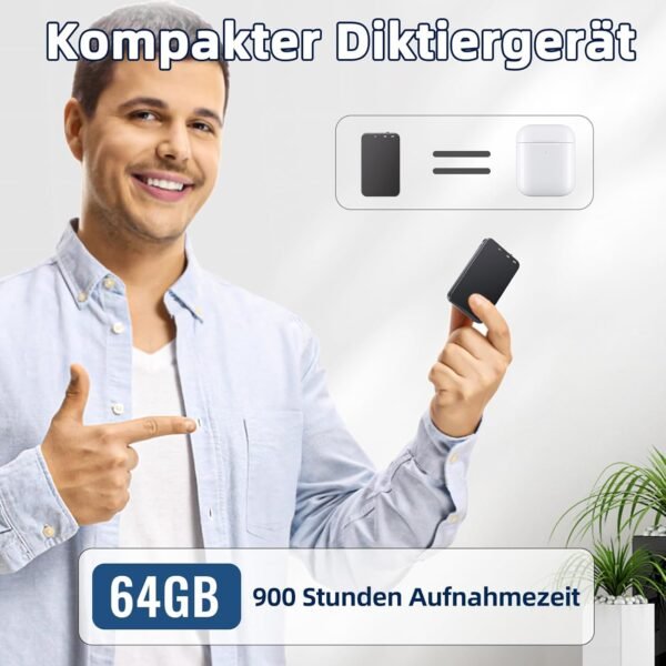 Mini diktafon, 62GB nahrávací zařízení s rozpoznáváním hlasu 35 hodin záznamu, USB C Digital Voice Recorder pro rozhovory přednáška kurzy konference