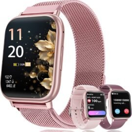 Chytré hodinky dámské s funkcí telefonu, 1,83″ hodinky s / SpO2 / menstruační cyklus 24h srdeční frekvence / monitor spánku / IP68 vodotěsné/fitness tracker / pro iOS Android (purple zlaté)