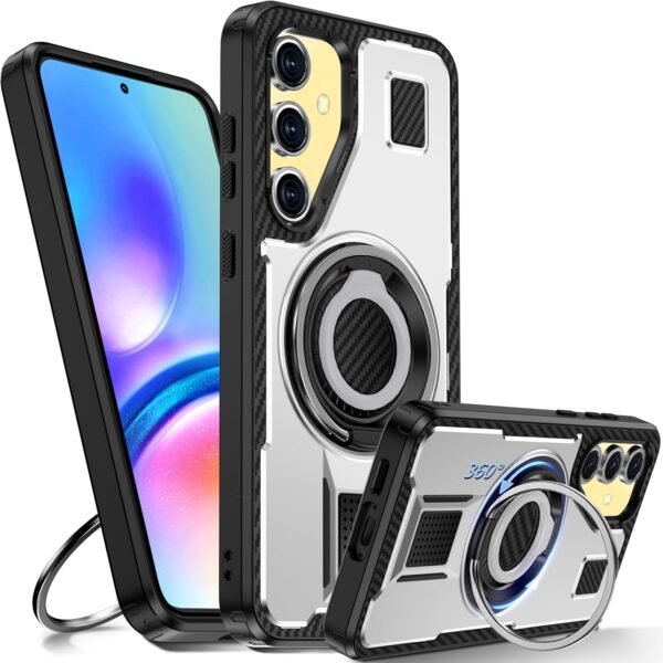 Pouzdro pro Samsung Galaxy S24 FE se stojanem. [360° otočný kroužek a stojan]. Robustní nárazuvzdorné ochranné pouzdro pro Samsung S24FE 5G, bílé