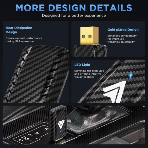 Bezdrátový adaptér Android Auto U2A-L9 2025 mění Wired Android Auto na bezdrátově, kompatibilní s Android 11-16, pozlacený USB C/A, 5 GHz WiFi černý