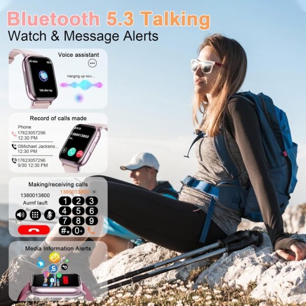 Chytré hodinky dámské s funkcí telefonu, 1,83″ hodinky s / SpO2 / menstruační cyklus 24h srdeční frekvence / monitor spánku / IP68 vodotěsné/fitness tracker / pro iOS Android (purple zlaté)
