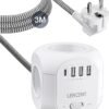 61IooxzvGCL._AC_SL1500_.jpg LENCENT Predlžovací kábel s 3 m dĺžkou, 4 zásuvkami na striedavý prúd, 3 portmi USB a 1 portom typu C, prepäťovou ochranou a vypínačom pre domácnosť, kuchyňu a kanceláriu