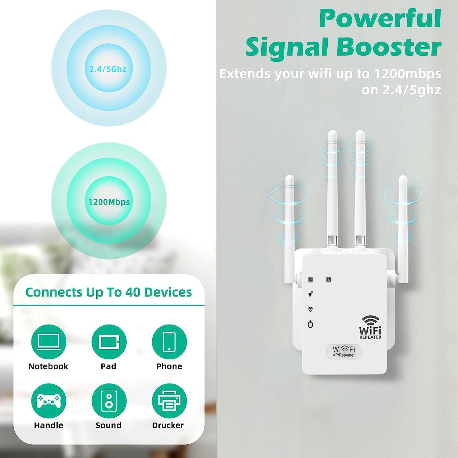 61RpG52fAXL._AC_SL1500_.jpg Wi-Fi zosilňovač 2023, Wi-Fi opakovač, 1200 Mbit/s, dvojpásmový 5 GHz a 2,4 GHz Wi-Fi opakovač, podpora WPS, Wi-Fi zosilňovač, kompatibilný so všetkými zariadeniami WLAN