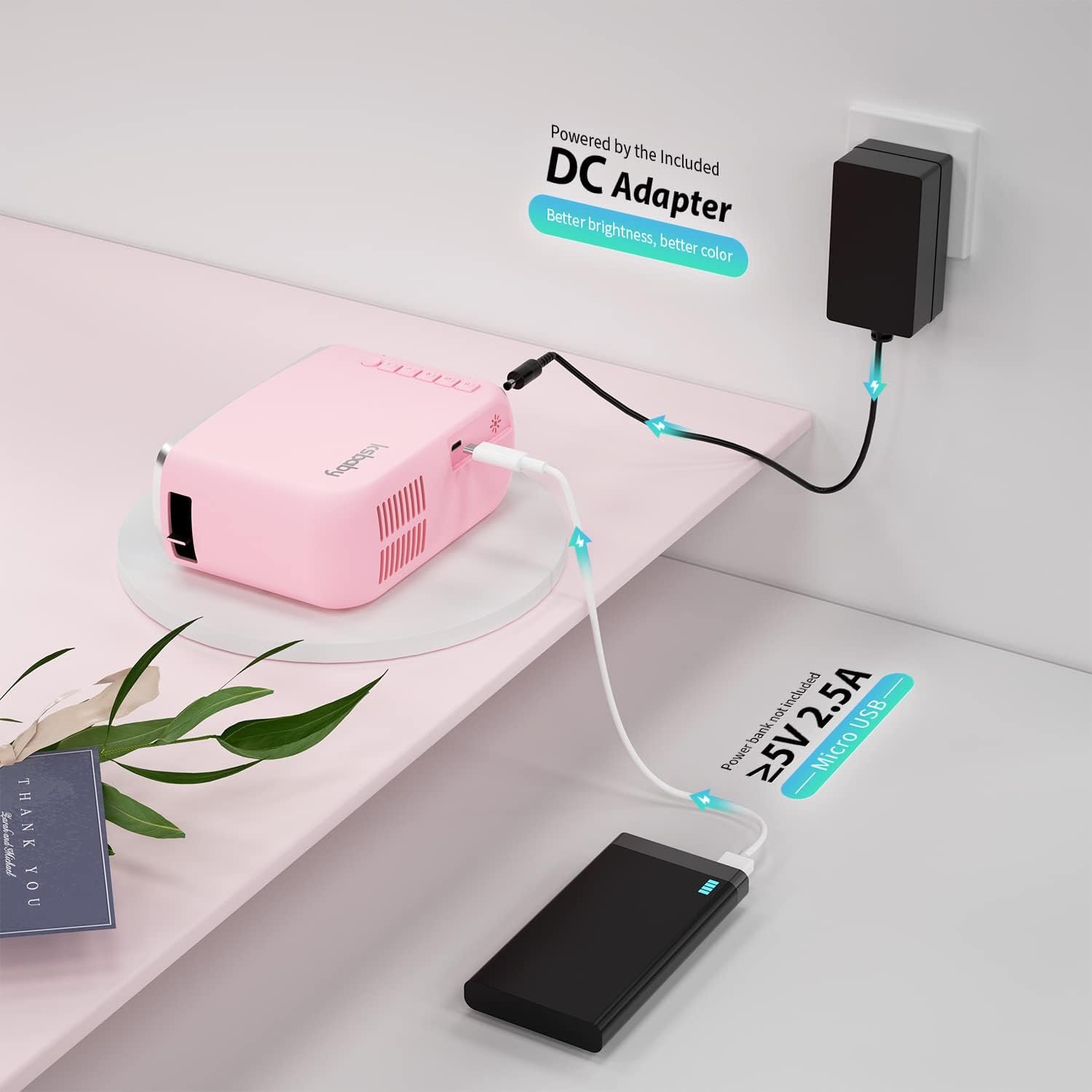 Prenosný projektor, ksbaby Outdoor projektor, estetický LED mini projektor na premietanie filmov vonku, kompatibilný s HDMI, USB, notebookom, TV Stickom, telefónmi s iOS a Androidom