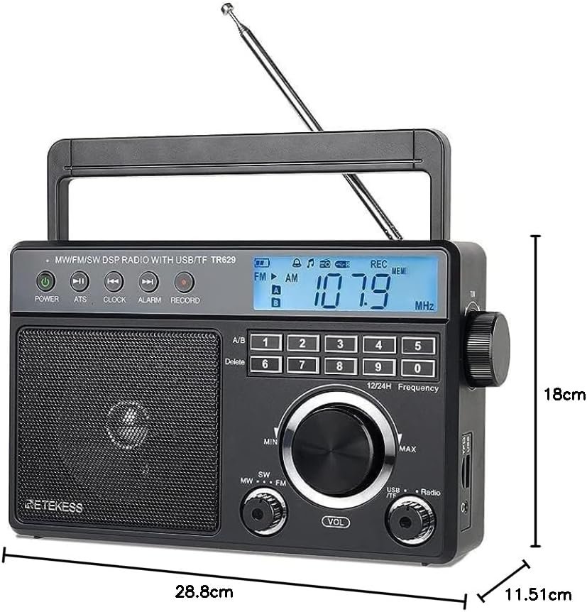 61glZVeG7hL._AC_.jpg Prenosné rádio Retekess TR629, rádio s reproduktorom, FM, AM, SW, LW, napájanie zo siete alebo na batérie, USB, SD karta, budík, pre seniorov (čierne)
