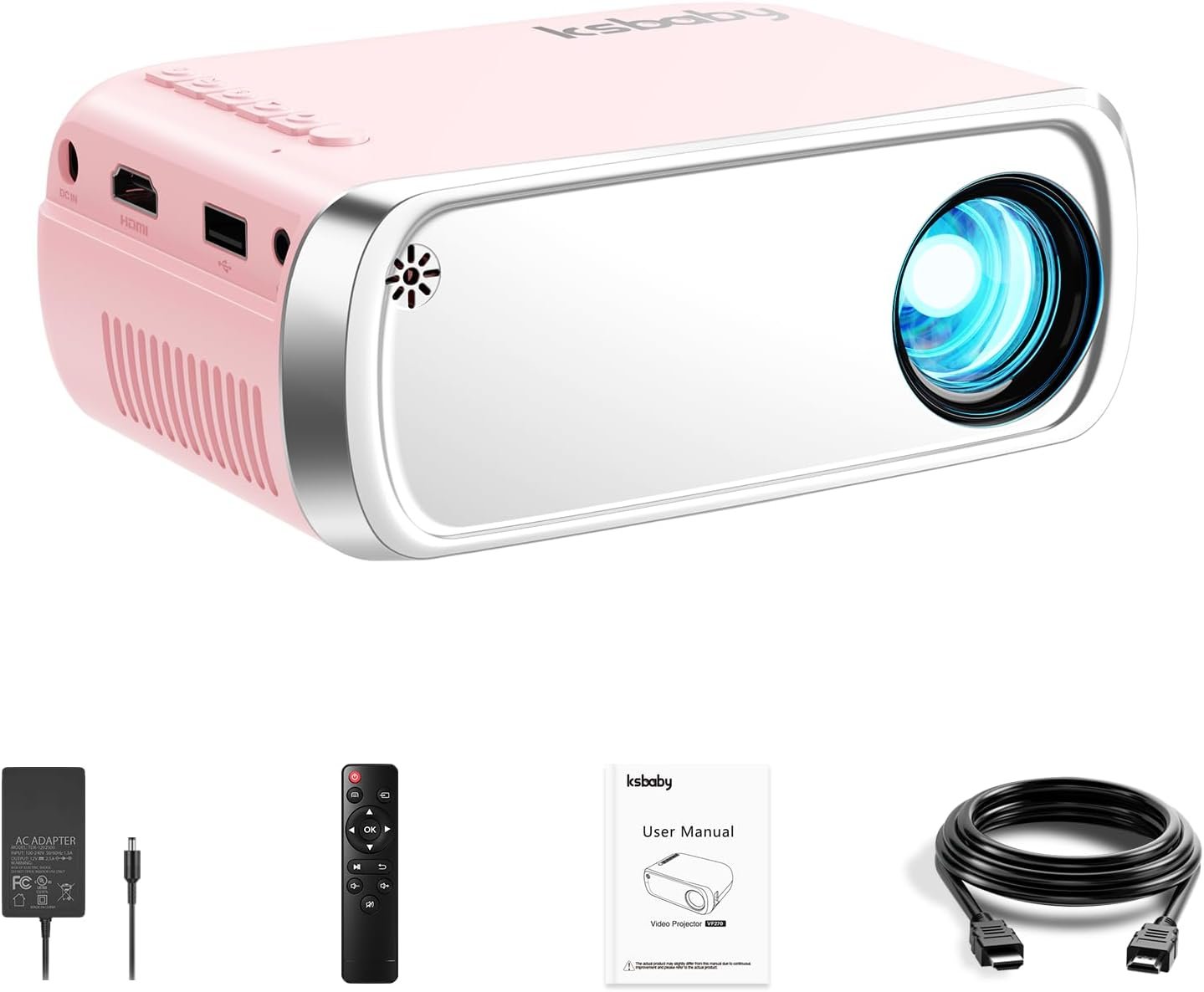 Prenosný projektor, ksbaby Outdoor projektor, estetický LED mini projektor na premietanie filmov vonku, kompatibilný s HDMI, USB, notebookom, TV Stickom, telefónmi s iOS a Androidom