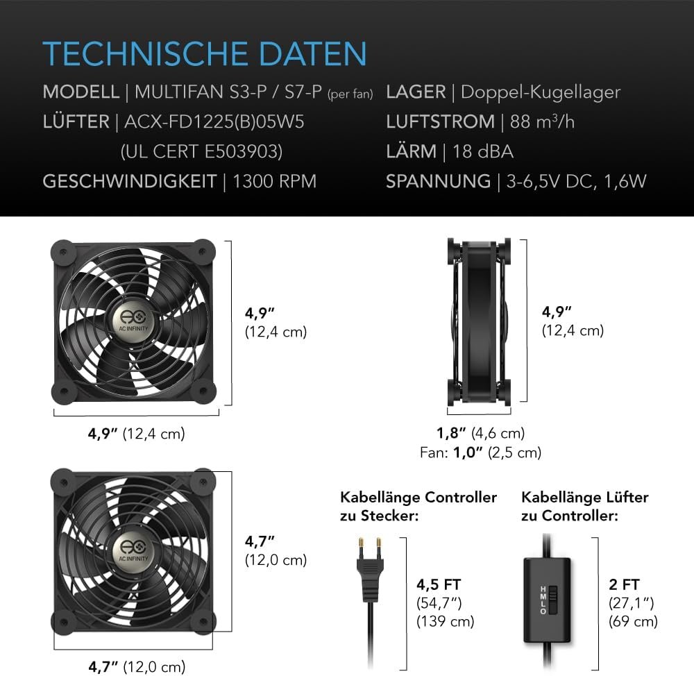 61jJkAhaHpL._AC_SL1000_.jpg AC Infinity MULTIFAN S7-P, tichý 120 mm duálny ventilátor s reguláciou otáčok, certifikovaný podľa UL pre DVR – PlayStation – Xbox, chladiaci komponent pre prijímač
