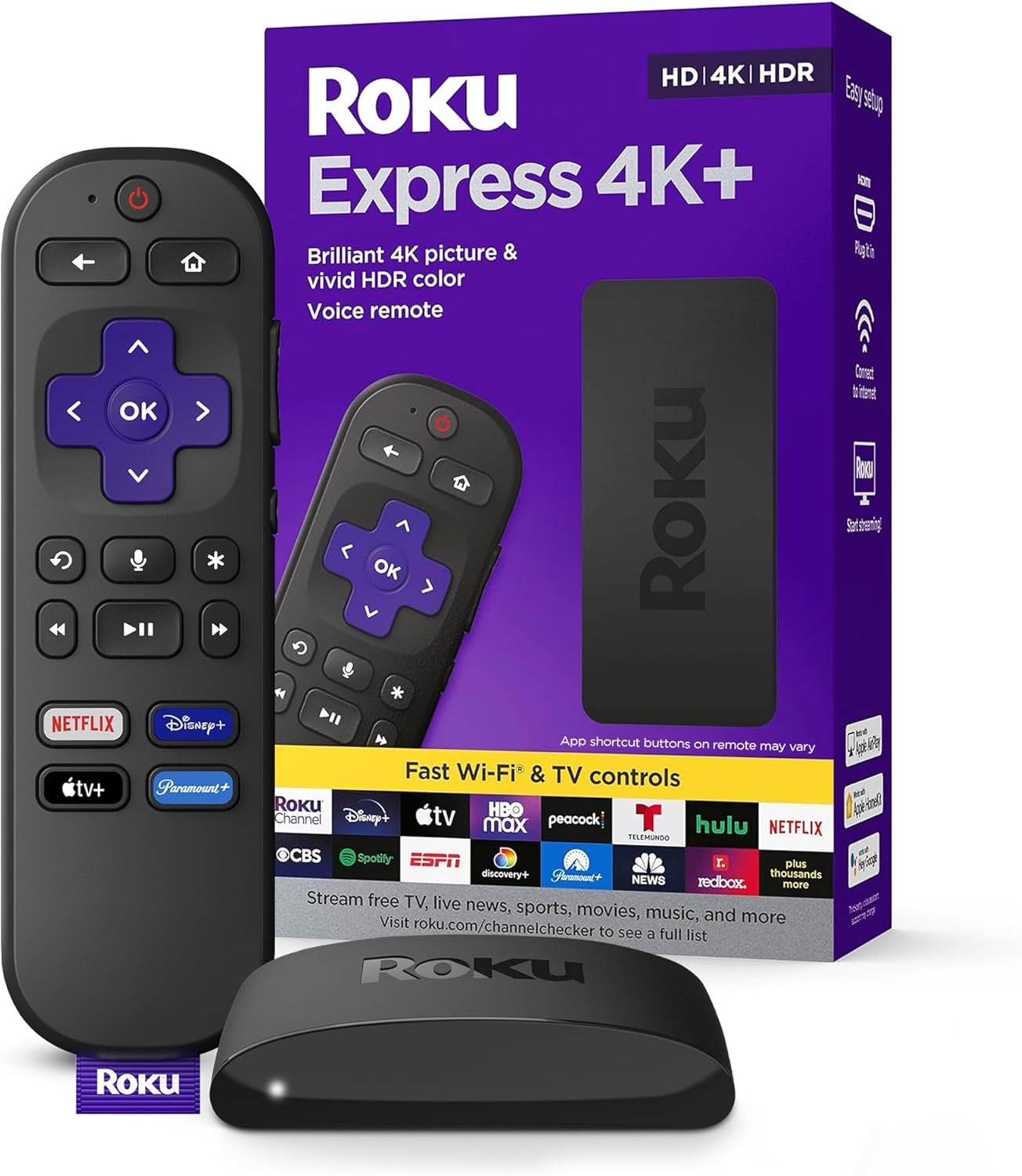 7108AbztVsL._AC_SL1500_.jpg Roku Express 4K+ | Streamovacie zariadenie Roku 4K/HDR, diaľkový ovládač Roku Voice Remote, bezplatná a živá televízia