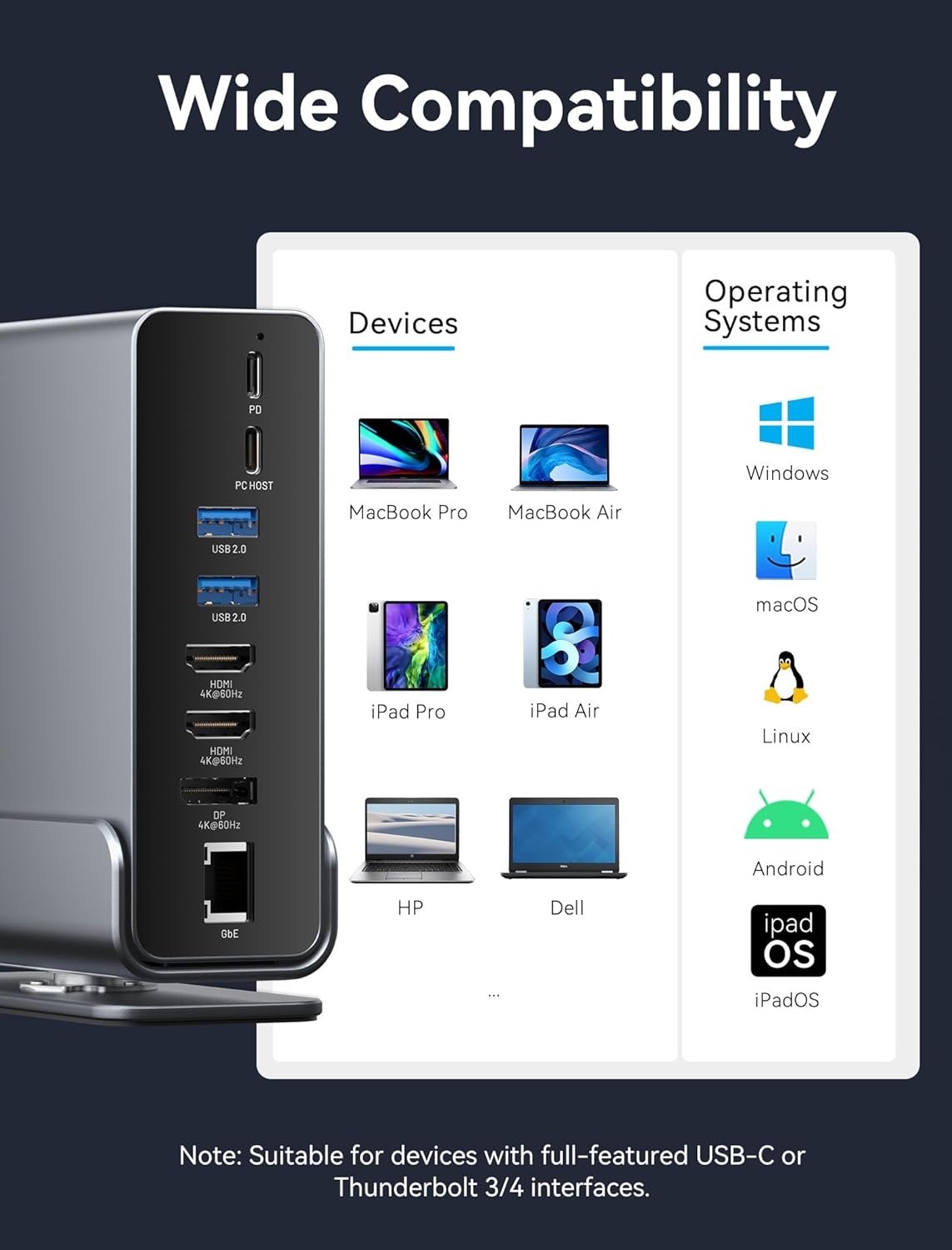 710Rshr88CL._AC_SL1500_.jpg VENTION Docking Station Dual Monitor 16 v 1 – dokovacia stanica s trojitým výstupom USB-C pre počítače s Windows, Thunderbolt 3/4, Dell, HP, s dvojitým 4K HDMI, DP, USB 10 Gb/s, RJ45, 100 W PD, audio, SD/TF
