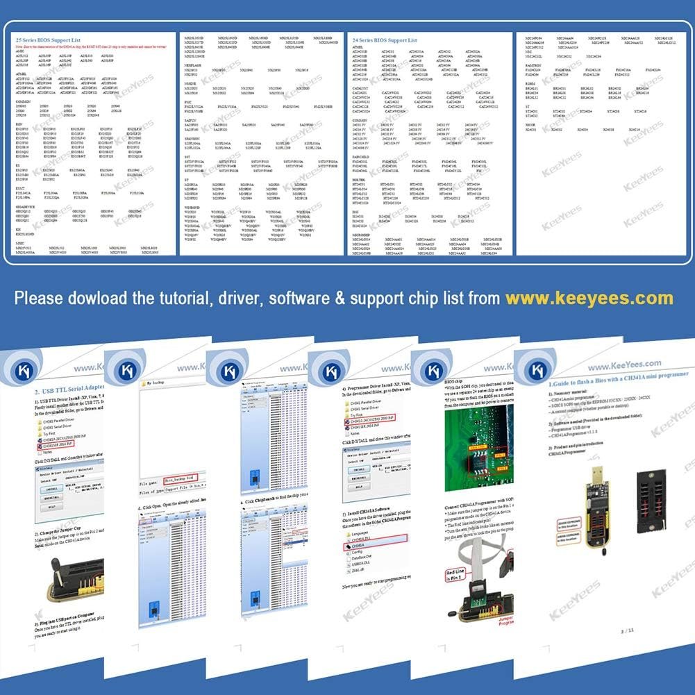 KeeYees S018 SOP8 Test Clip pre EEPR0M 25CXX / 24CXX + CH341A 24 25 séria EEPR0M Flash BIOS USB program