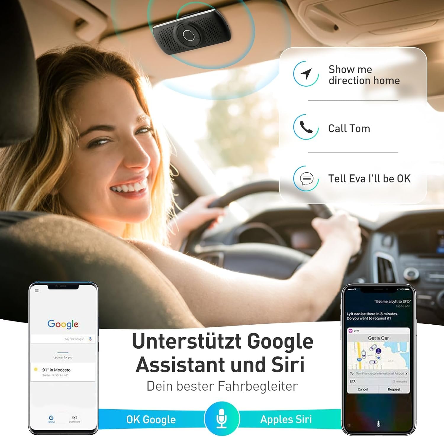 716oXm6EryL._AC_SL1500_.jpg Handsfree do auta AGPTEK, Bluetooth 5.0, integrovaný mikrofón, s klipom na GPS, prehrávanie hudby, slot na TF kartu, automatické opätovné pripojenie, reproduktor, Auto, iOS Siri a Google Assistant
