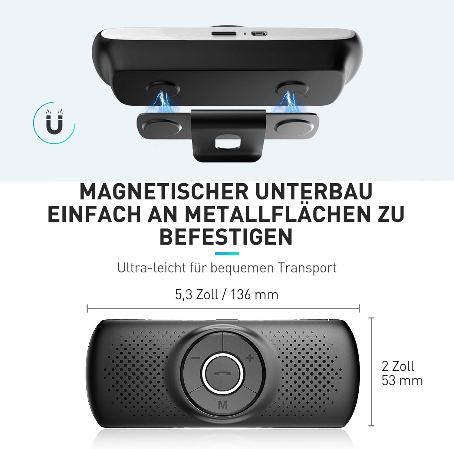 71EtH35f3KL._AC_SL1500_.jpg Handsfree do auta AGPTEK, Bluetooth 5.0, integrovaný mikrofón, s klipom na GPS, prehrávanie hudby, slot na TF kartu, automatické opätovné pripojenie, reproduktor, Auto, iOS Siri a Google Assistant