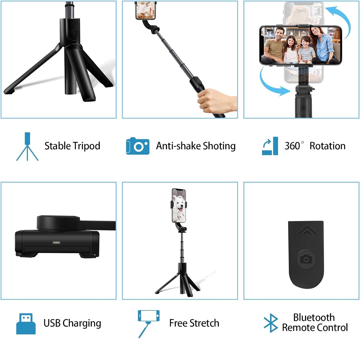 Gimbalový stabilizátor pre smartfóny, prenosný gimbal s bezdrôtovým diaľkovým ovládaním, určený pre vlogerov a youtuberov, kompatibilný s telefónmi iPhone a smartfónmi s operačným systémom Android