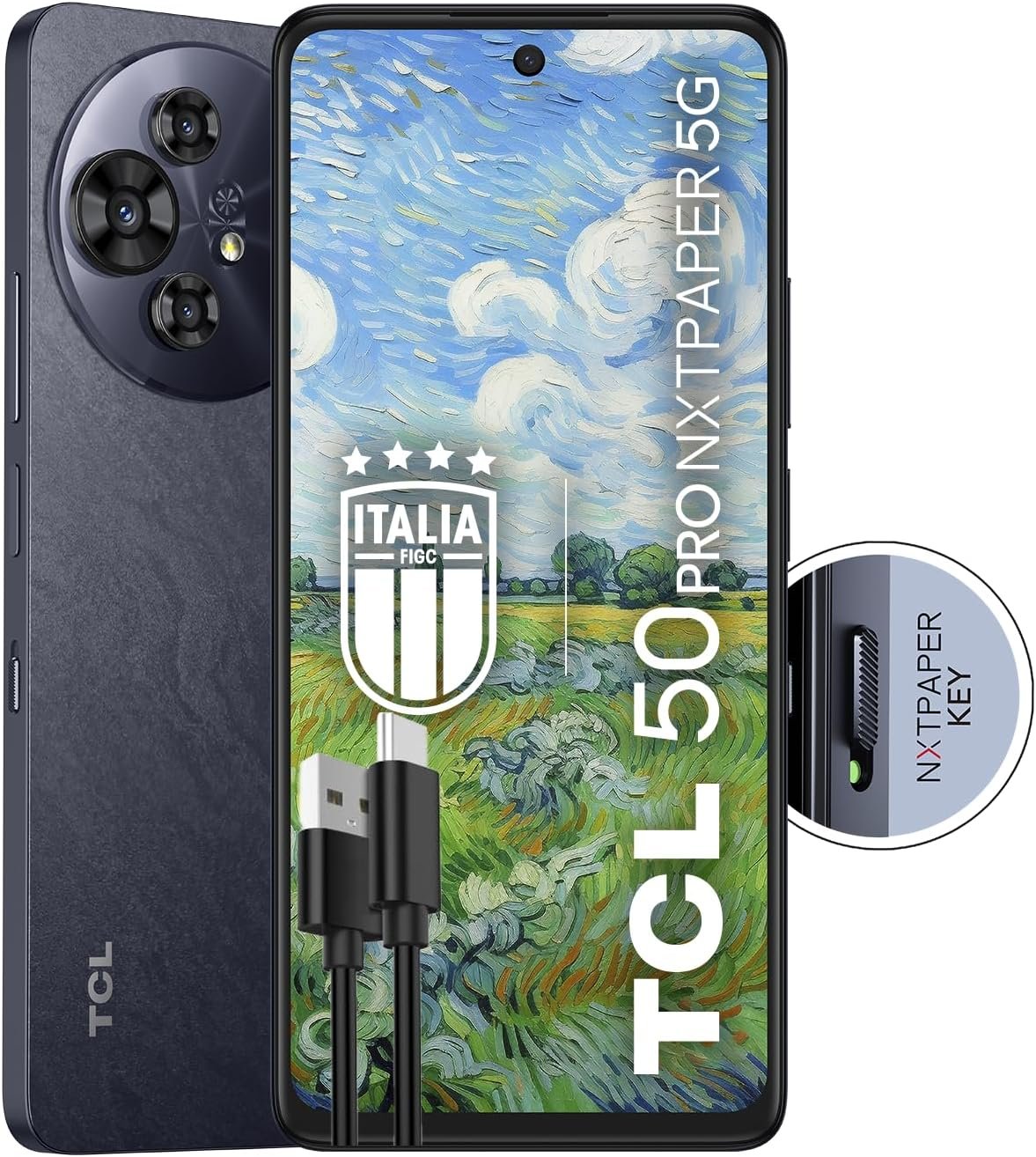 71I3vud9JHL._AC_SL1500_.jpg TCL 50PRO NXTPAPER 5G – 5G smartfón s displejom 6,8" 120 Hz Nxtpaper 3; 0, 512 GB, 16 GB RAM (8 GB + 8 GB virtuálnej RAM), trojitý fotoaparát 108 Mpx a predný fotoaparát 32 Mpx, Android 14, batéria 5010 mAh, čierna