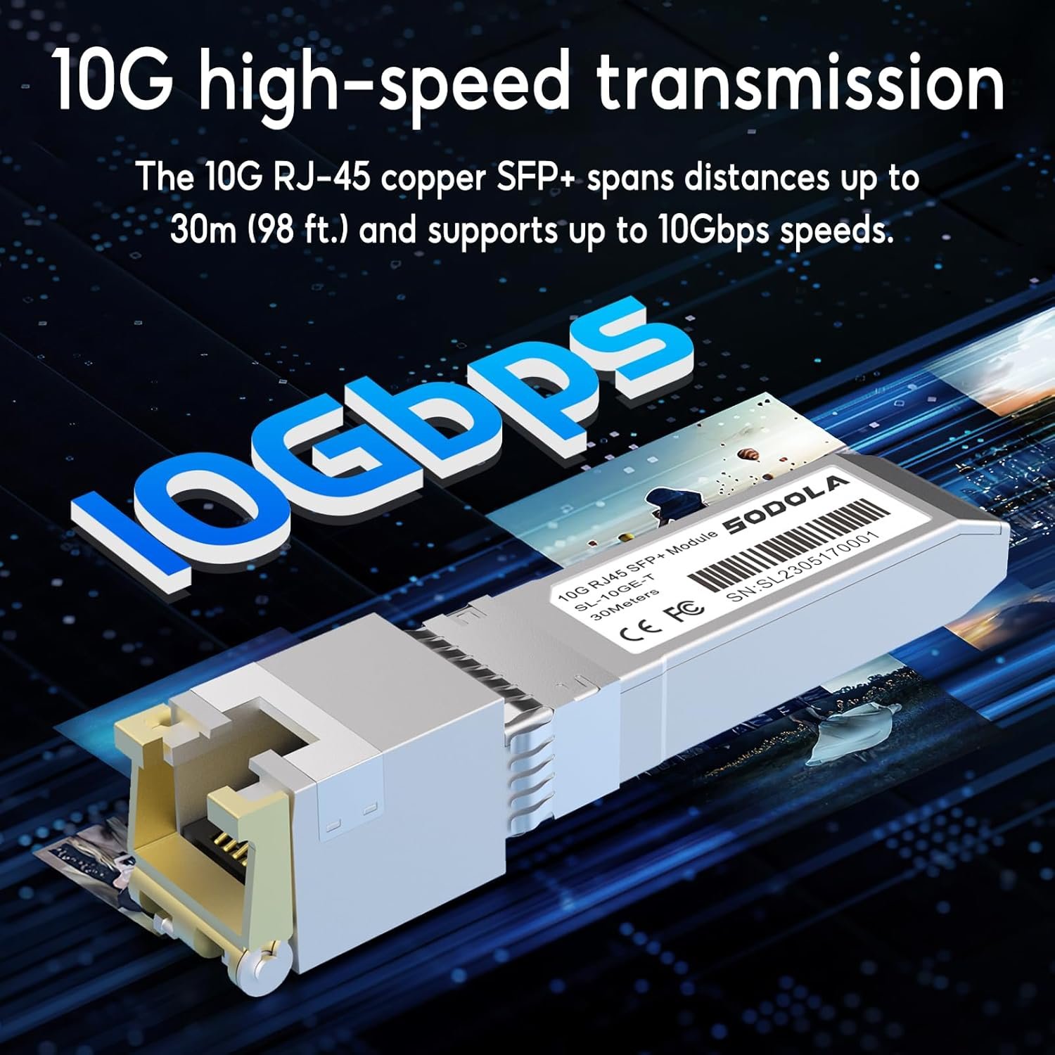 71Ieu7fJpL._AC_SL1500_.jpg Modul 10GBase-T RJ45 SFP+, medený transceiver 10G SFP+ RJ-45 pre SODOLA, SFP na Ethernet, Plug and Play, Hot Pluggable, vzdialenosť až 30 m, medené moduly SFP (1 balenie)