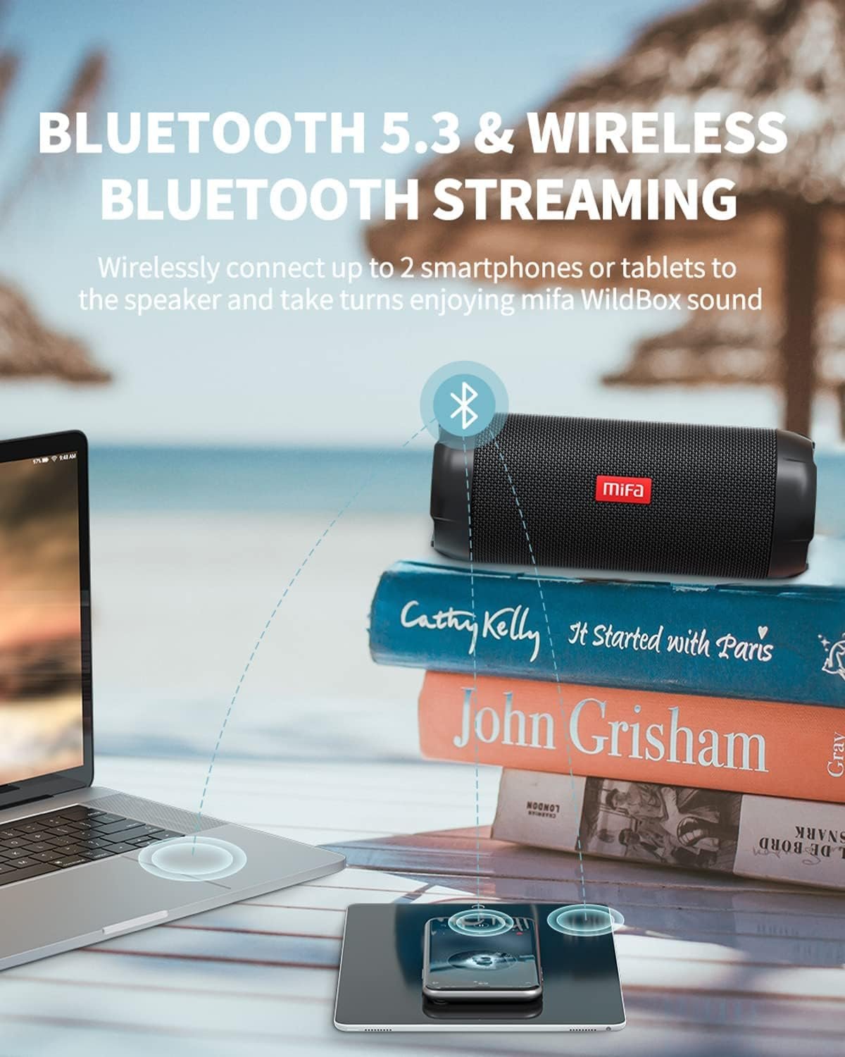 71PGn0edXBL._AC_SL1500_.jpg Bluetooth reproduktor MIFA WildRod s technológiou Bluetooth 5.3, odolný proti vode a prachu podľa normy IP67, výstupný výkon 30 W, výdrž batérie 12 hodín, nabíjací port USB-C a micro SD, hudobné hry, RGB osvetlenie