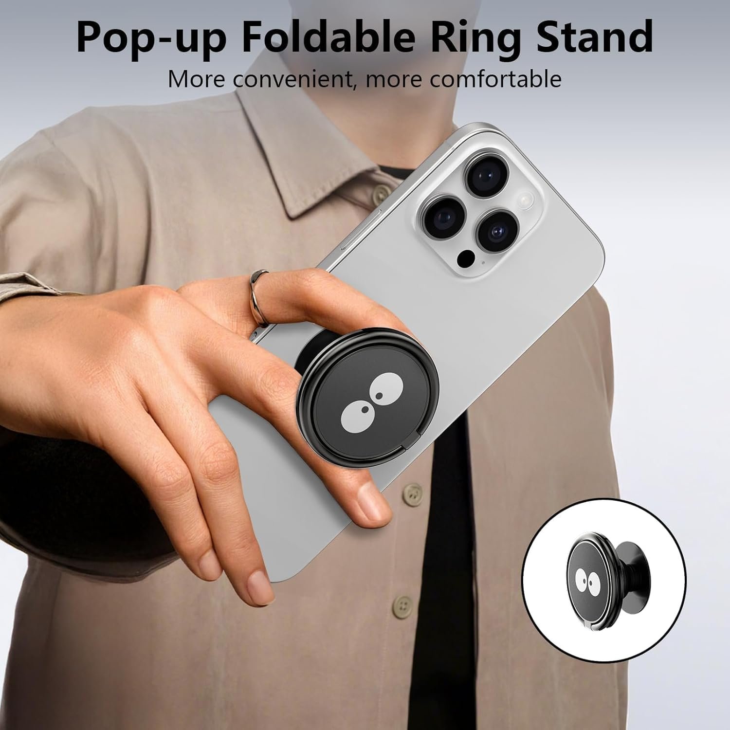 71POXme5n8L._AC_SL1500_.jpg Pop Up Socket – držiak na mobilný telefón s krúžkom, Pop Grip – držiak na mobilný telefón na prsty s vysúvacou rukoväťou, čierny, 255° krúžok na mobilný telefón, 360° tlačidlo na upevnenie mobilného telefónu