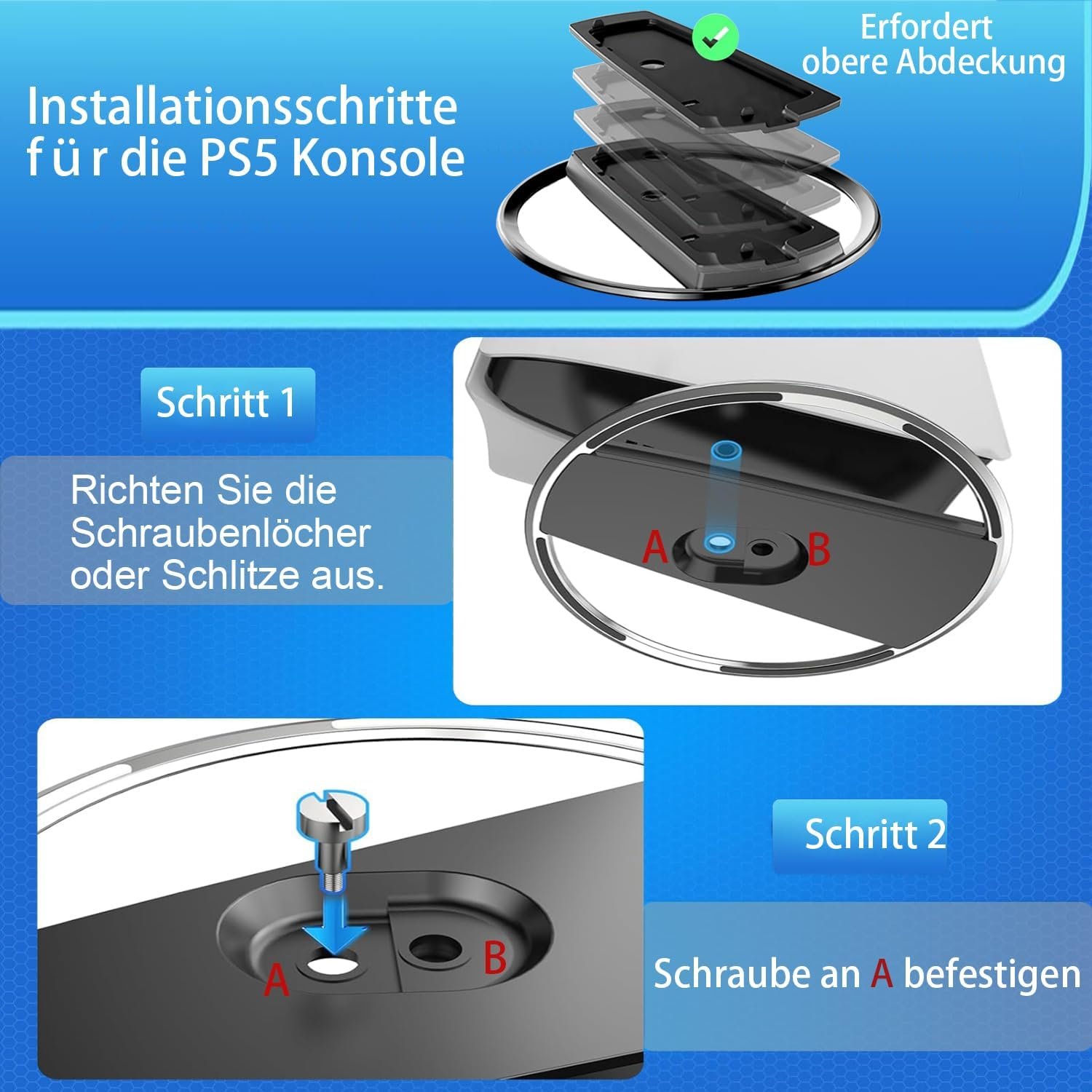 Vertikálny stojan pre PS5/PS5 Pro/PS5 Slim – vertikálny stojan s upevnením na konzolu pomocou skrutiek, stabilný držiak kompatibilný s PlayStation 5, šetrí miesto – jednoduchá montáž