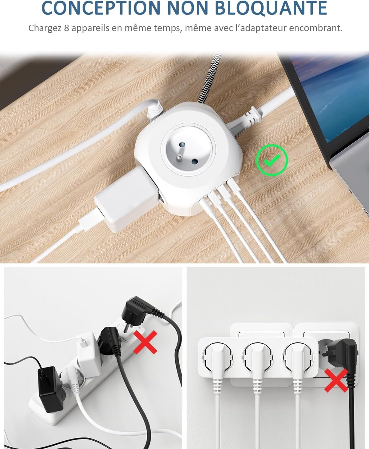 71RlgmleTbL._AC_SL1500_.jpg LENCENT Predlžovací kábel s 3 m dĺžkou, 4 zásuvkami na striedavý prúd, 3 portmi USB a 1 portom typu C, prepäťovou ochranou a vypínačom pre domácnosť, kuchyňu a kanceláriu