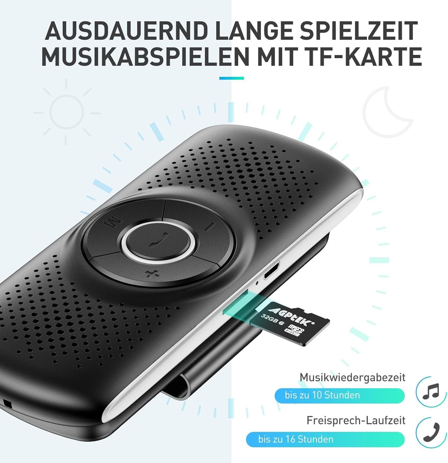 71TAGOOJKeL._AC_SL1500_.jpg Handsfree do auta AGPTEK, Bluetooth 5.0, integrovaný mikrofón, s klipom na GPS, prehrávanie hudby, slot na TF kartu, automatické opätovné pripojenie, reproduktor, Auto, iOS Siri a Google Assistant