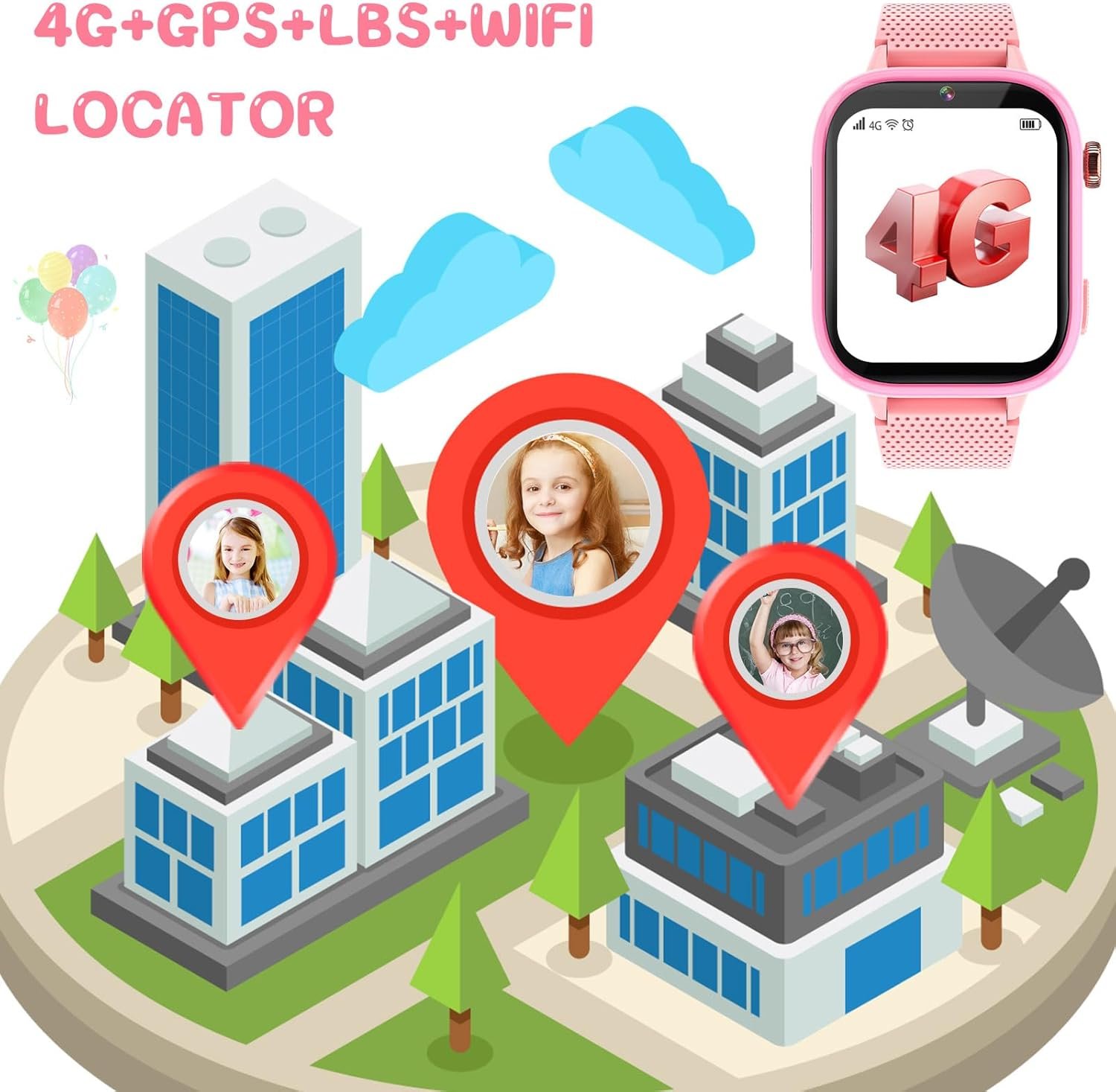 71UJwjlCn3L._AC_SL1500_.jpg Detské inteligentné hodinky OKYUK 4G, inteligentné hodinky, detské s GPS a telefónom, náramkové hodinky, deti, chlapci, s telefónom na videohovory, správy, školský režim, funkcia SOS, fotoaparát a krokomer (ružová)
