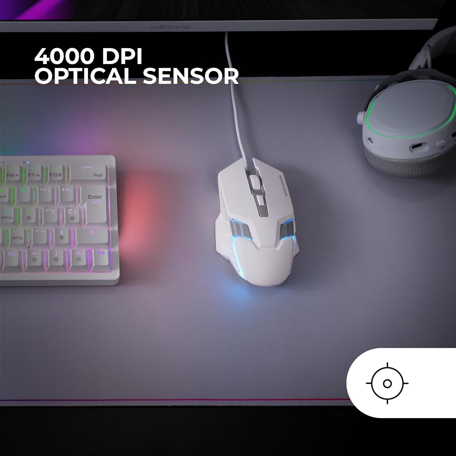 71VTkHyMOQL._AC_SL1500_.jpg Mars Gaming MM024, herná myš s RGB podsvietením, optický senzor 4000 DPI, mechanické spínače, podsvietenie RGB Flow, nastavenie DPI za behu 1200/2400/3200/4000 DPI, kompatibilná s viacerými platformami, biela