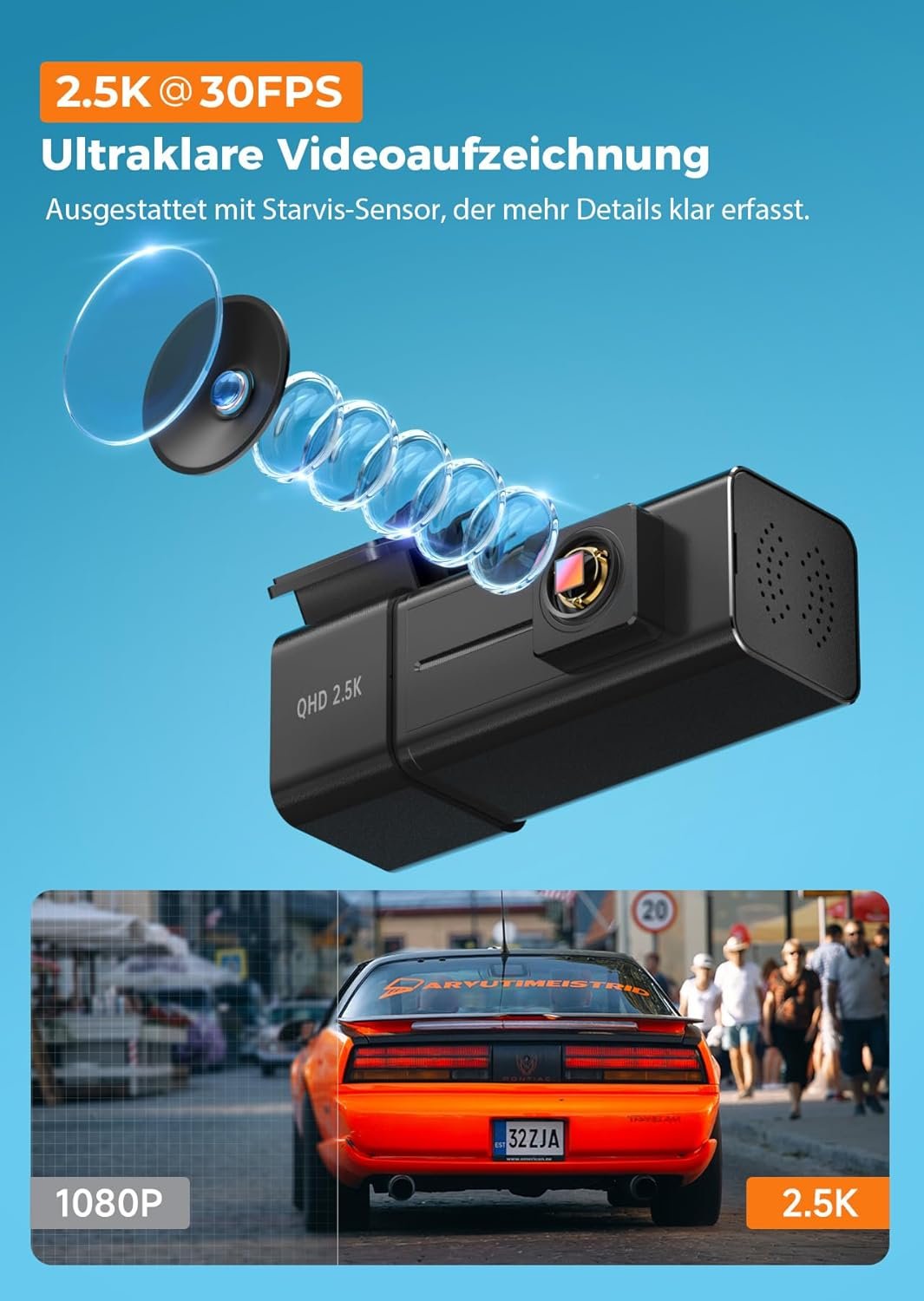 71YXv05KOVL._AC_SL1500_.jpg Veement Predná autokamera 2,5K s WiFi a rozlíšením 1440P, palubná kamera s 32 GB SD kartou, autokamera s monitorovaním parkovania, vynikajúce nočné videnie, G-senzor, nahrávanie v slučke, ovládanie cez