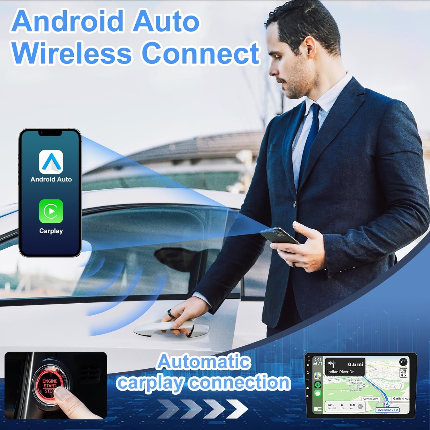71asc8enlEL._AC_SL1500_.jpg Bezdrôtové Android Auto a CarPlay, bezdrôtový adaptér 2 v 1, ktorý prevádza káblové pripojenie Android Auto/CarPlay na bezdrôtové, vhodný pre vozidlá s Android Auto a CarPlay, kábel USB-C/A