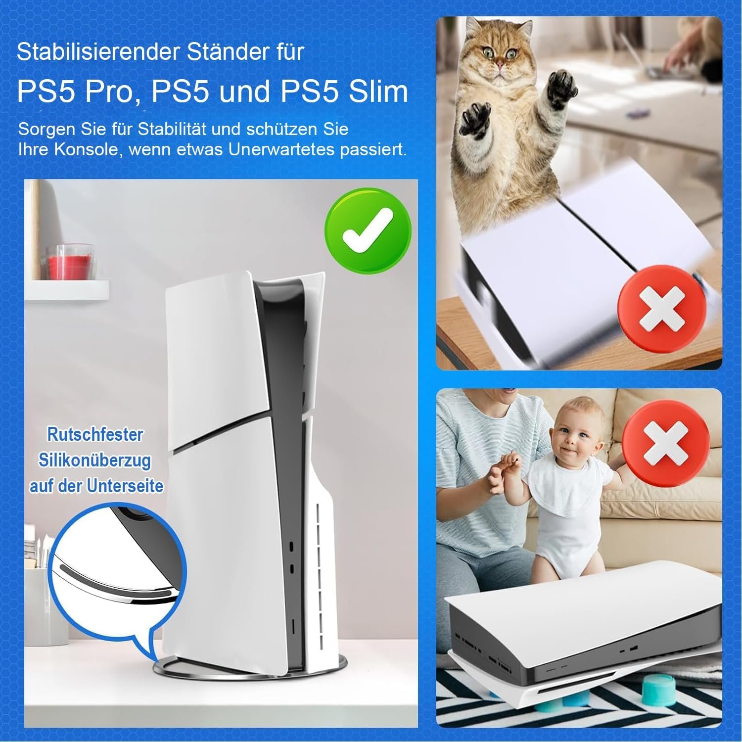 Vertikálny stojan pre PS5/PS5 Pro/PS5 Slim – vertikálny stojan s upevnením na konzolu pomocou skrutiek, stabilný držiak kompatibilný s PlayStation 5, šetrí miesto – jednoduchá montáž