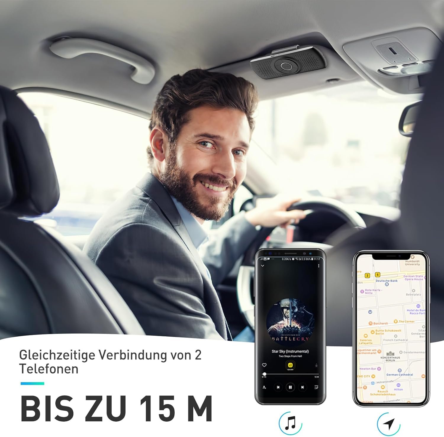 71bv6AeItsL._AC_SL1500_.jpg Handsfree do auta AGPTEK, Bluetooth 5.0, integrovaný mikrofón, s klipom na GPS, prehrávanie hudby, slot na TF kartu, automatické opätovné pripojenie, reproduktor, Auto, iOS Siri a Google Assistant